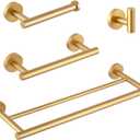 GERZWY Bathroom 4-Pieces Accessories Sets Gold Stainless Steel - 18-Inch Double Towel Bar Coat Hook 12-Inch Hand Towel Bar Toilet Paper Holder AG1102C(45) 01C(30.5) C5C7B-4BE