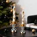 WDS WONDROUS Christmas Candle Holders Reindeer Black White Set of 2  Deer Taper Candle Holders with Gold Antlers & Check Pattern, Holiday Candlestick Holders for Table Centerpiece, Mantel & Gift