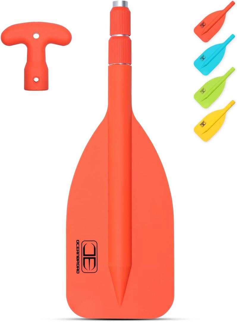 OCEANBROAD Telescoping Emergency Paddle 21''-42''Assembling Required/26''-54'' Aluminium Shaft for Kayaking Boating Canoeing River Tubing (Orange)