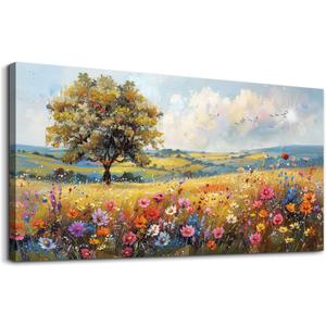 hyidecorart Canvas Wall Art For Living Room Wall Decor For Bedroom Office Decorations Field Wall Pictures Artwork Flower Scenery Watercolour Wall Paintings Aesthetic Room Home Decor Ready to Hang (40L" x 20W")