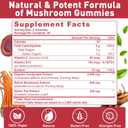5 x Mushroom Gummies, Cordyceps Reishi Mushroom Supplement Gummies for Adults with Green Tea Extract, Brain Supplements for Memory and Focus, Energy, Athletic Performance*, Rest - 60 Count
