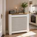 Wisfor Deep Tall Radiator Cover Cabinet: External 36.4inch Height Heater Covers with Natural Wood Texture Top - Inner 35.6inch Thickened MDF Radiator Shelf for Home (Horiz‌-M 35.6x41.3x7.1in)