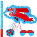 Seematn Airplane Piñata Plane Piñata Bundle with a Blindfold, Bat and Confetti Birthday Party Supplies for 4th of July Patriotic Veterans Birthday Party