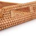 Rattan Serving Tray with Handles, Rectangular Wicker Basket Tray, Hand Woven Flat Basket for Coffee Table Dinning Room Bathroom (17 x 11.4 x 1.8 inch)