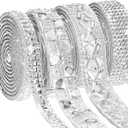 Juexica 4 Yards Self Adhesive Rhinestone Ribbons 4 Styles Rhinestone Diamond Roll Bling Ribbon Glitter Resin Diamond Belt for Home Clothing DIY Craft Wedding Baby Shower Event(White-a,Elegant)