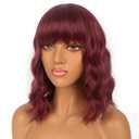 Short Bob Wigs with Bangs for Women Loose Wavy Wig Curly Wavy Shoulder Length Bob Synthetic Cosplay Wig for Girl Colorful Costume Wigs (Auburn)