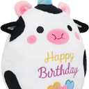 Cow Plush Toy 10 Inch Cute Cow Birthday Stuffed Animal Soft Cow Plushies Pillow Wear Unicorn Birthday Hat Kawaii Cartoon Doll Gifts for Kid Toddlers Home Room Decoration
