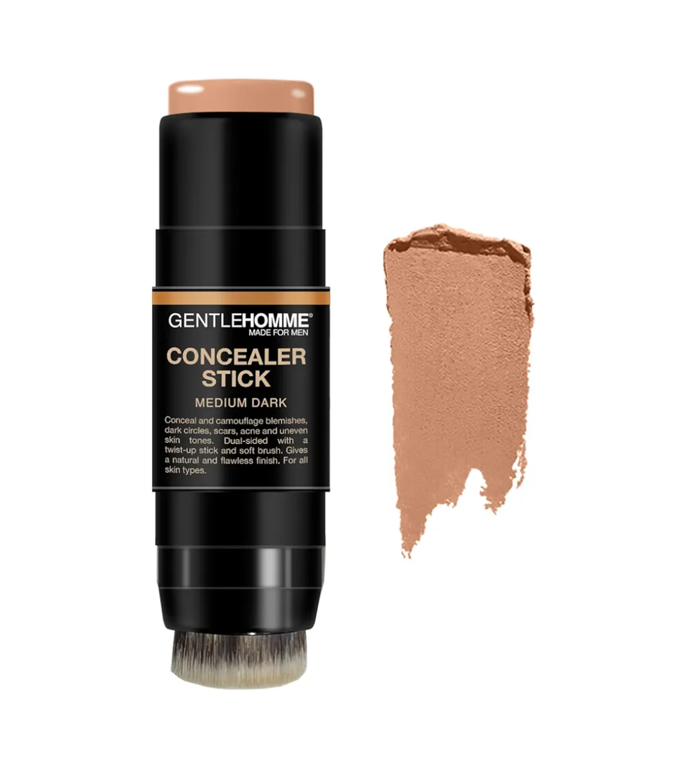 Concealer Stick with Brush for Men - Eraser Dark Circles - Men’s Multi-Use Concealer - Dual Sided Full Coverage with Soft Brush- Buildable Coverage Makeup - All Skin Type - (Medium Dark)