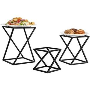MyGift Twisting Geometric Matte Black Metal Pizza Riser Racks / Food Display Stands, Set of 3