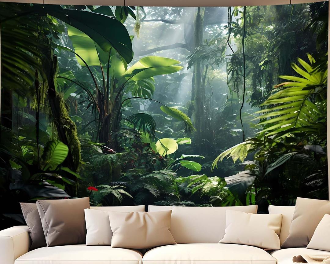 QGHOT Jungle Tapestry Wall Hanging, Green, 78.7L x 104W