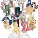 2 x 2-Tier Acrylic Rotatable Claw Clip Organizer Rack, Large Capacity Hair Claw Clips Holder with Tray for Bathroom Bedroom Dressing Table, Clear Hair Accessories Organizer Storage with 32 Metal Rings