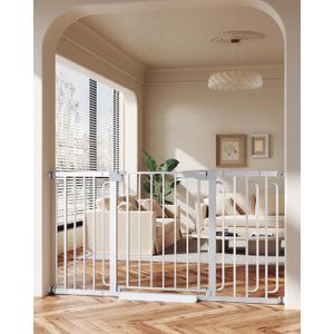 Cumbor 29.7-57" Extra Wide Baby Gate for Stairs, Mom's Choice Awards Winner-Dog Gate for Doorways, Pressure Mounted Walk Through Safety Child Gate for Kids Toddler, Tall Pet Puppy Fence Gate, Silver (29.7-57"W x 30.5"H)