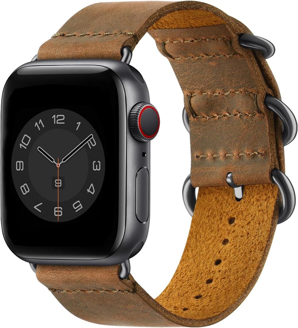 Vintage Leather Bands Compatible with Apple Watch Band 38mm 40mm 41mm 42mm 44mm 45mm 46mm 49mm, Genuine Leather Retro Strap Compatible for Men Women iWatch Ultra SE Series 11/10/9/8/7/6/5/4/3/2/1