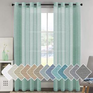 H.VERSAILTEX Linen Curtains Natural Linen Semi-Sheer Curtains 2 Panels Nickel Grommet Privacy Added Premium Soft Rich Material Drapes for Bedroom/Livingroom - 52x84 - Inch - Sea Mist