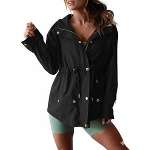 Dokotoo Womens Anorak Jacket Lightweight Snap Buttons Zip Up Hoodies Waist Drawstring Windproof Outwear with Pockets S