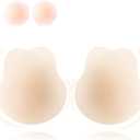 2 x Lift Sticky Bra Push Up, Backless Bra Skin-Friendly Nipple Covers, Adhesive Strapless Bras for Women (Beige)