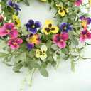 WreathDream Spring Wreaths for Front Door Pansy Wreath with Colorful Pansy for Front Door Indoor Outdoor Farmhouse Home Porch Wall Window Festival Wedding Decoration