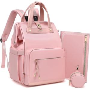 Diaper Bag Backpack with Changing Pad & Pacifier Case  One-Handed Convenience, Fits 15.6" Laptop, Cute Baby Bag for Girls & Boys, Perfect Baby Shower for Mom & Dad, Pink