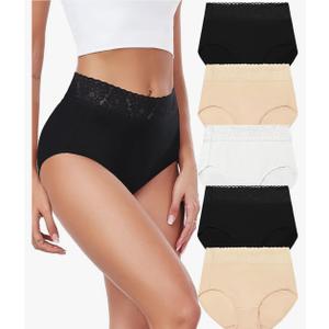 RHYFF Womens Underwear Cotton Lace Panties High Waist Panty Soft Breathable Ladies Hipster Full Coverage Briefs L, 4pcs