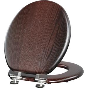 Round Slow Close Wood Toilet Seat Support 400 lbs. Heavy Duty Wooden Toilet Seat with Natural Wood Veneer, Toilet Lid with Soft Close Chrome Hinges, Grip-Tight Bumpers Easy to Clean, Easy to Install