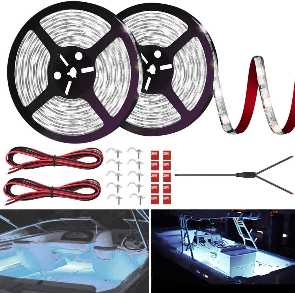 LED Boat Strip Lights, 32.8FT Marine Pontoon Led Lights, Waterproof Boats Interior Light, Under Gunnel Light, Boats Deck Lighting, Night Fishing Lighting for Pontoon Bass Fishing Yacht Kayak (White)