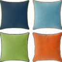 MONDAY MOOSE Decorative Throw Pillow Covers Cushion Cases, Set of 4 Soft Velvet Modern Double-Sided Designs, Mix and Match for Home Decor, Pillow Inserts Not Included (22x22 inch, Blue/Orange)