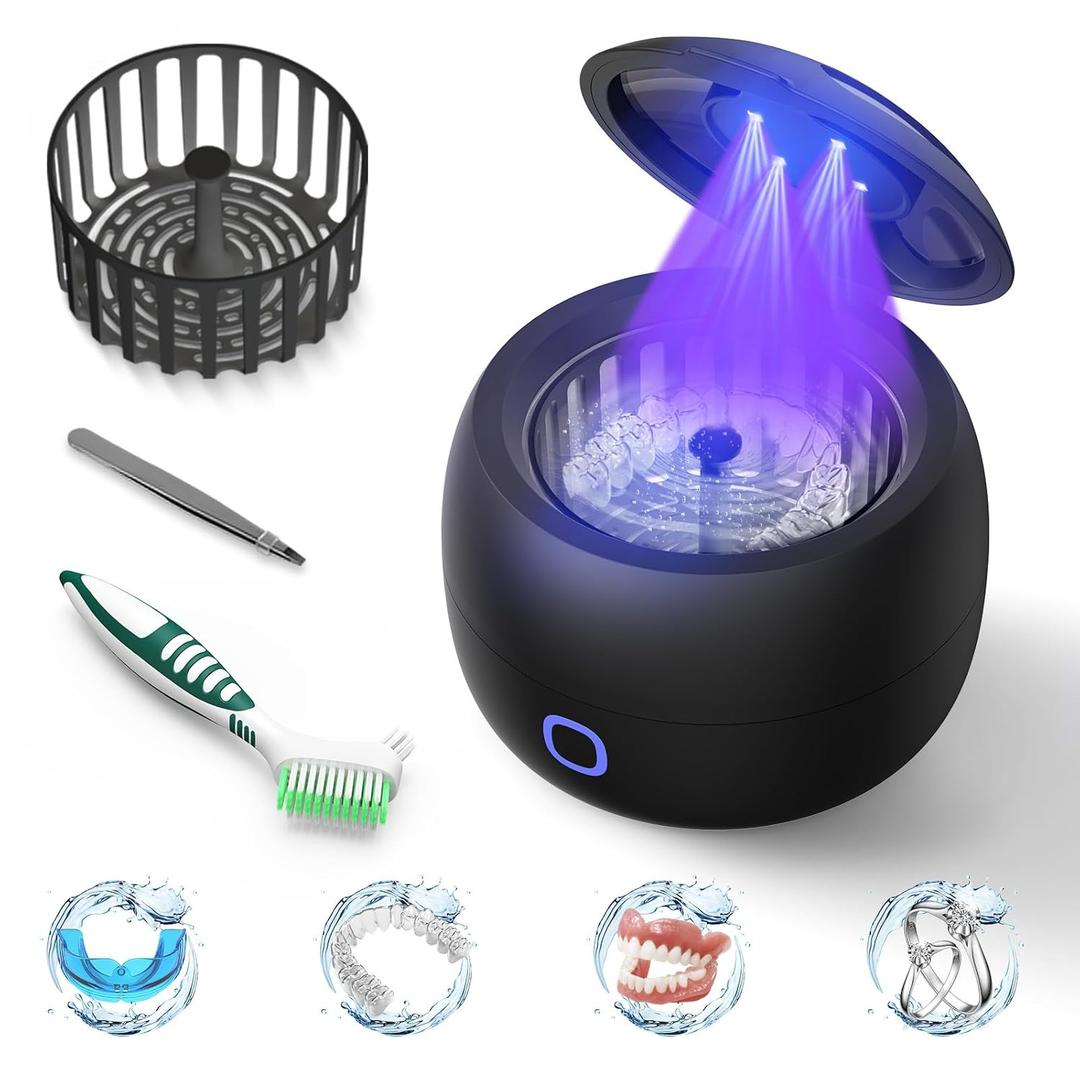 Upgraded Ultrasonic Retainer Cleaner, 45kHz Retainer Cleaner Machine for Denture Cleaner, Retainer Cleaner, Mouth Guard Cleaner, Night Guard Cleaner, Denture Cleaner with 200ML Dental Cleaning Pod