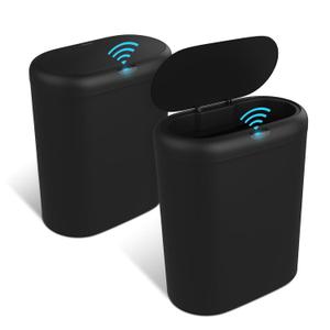 Naisu 4 Gallon Automatic Sensor Trash Can with Lid, 2 Pack Sealed Slim Design Waterproof Bathroom & Kitchen Garbage Bin, Motion Sensor Technology, Ideal for Small Spaces (Black)