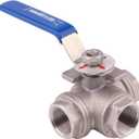 DERNORD 3-Way Ball Valve, T Mounting Pad, Stainless Steel 304 Female Type with Vinyl Locking Handle (3/4 Inch NPT)
