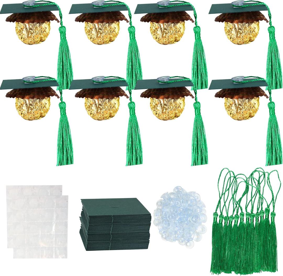 Gyufise 36Pcs Graduation Decorations 2025 Graduation Cap Cupcake Toppers Chocolate Decorations Mini Grad Cap Decor with Tassel Adhesive Dots for Class of 2025 Congrats Grad Green