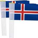 25 Pack Iceland Handheld Small Flag,Mini Icelandic Hand Held Miniature Stick Decor