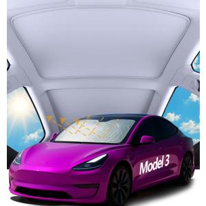 10PCS Sunshade Roof & Full Windshield Side Window for 2021-2023 Tesla Model 3, Heat Insulation Foldable Sun Shade Cover Camping Privacy Accessories with Storage Bag