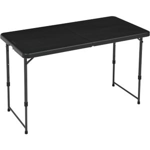 Amazon Basics Portable 4 Ft Rectangular Folding Dining Table, 4 Adjustable Height Settings, Space Saving Fold-in-Half Design and Carrying Handle, Indoor & Outdoor, Washed Black, 47.8 x 23.9 x 33.9 in
