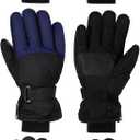 Bencailor 3 Pairs Kids Winter Gloves Waterproof Snow Ski Gloves Warm Windproof Adjustable Mittens for Boy Girl Outdoor (6-10 Years, Classic Blue, Gray, Dark Blue)