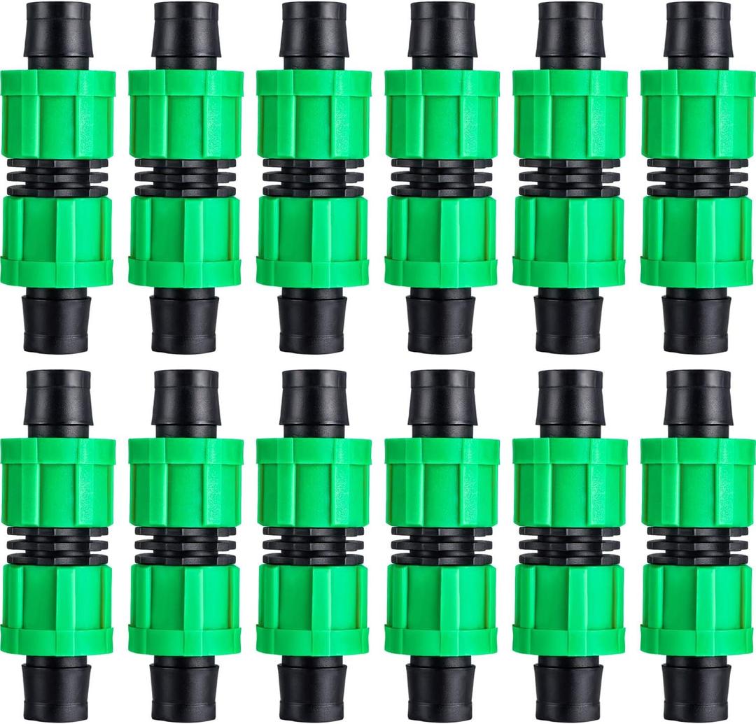 Hotop 12 Pieces Drip Irrigation Coupling, 5/8 Inch Universal Connector Drip Tubing Fittings, Compatible with Most 16-17 mm Tubing or Sprinkler Systems (Green)