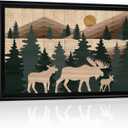 Visual Art Decor Moose Canvas Wall Art Mountain Painting Cabin Wall Decor, Black Frame 16x24inch Rustic Art Print Farmhouse Living Room Bedroom Office Decoration