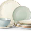 Famiware Jupiter Dinnerware Set, Plates and Bowls Dish Sets for 4 (12 Pieces), Microwave and Dishwasher Safe Stoneware Speckled Tableware, Chip and Scratch Resistant, Multi-color