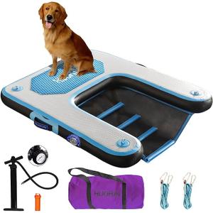 Inflatable Dog Water Ramp with Non-Slip Steps & D-Rings–180 lbs Capacity,47.2"x37.4"x4", Portable Floating Ladder for Pool, Boat, Lake – Blue