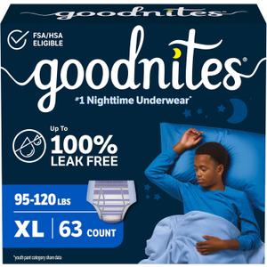 Goodnites Boys' Nighttime Bedwetting Underwear, Size Extra Large (95-120 lbs), 63 Ct (3 Packs of 21)