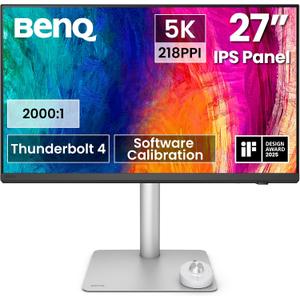 BenQ PD2730S 27" 5K 218 PPI Mac Monitor, 90W Thunderbolt 4, 98% P3, Uniformity, 2000:1 Contrast, Nano Matte Panel, Daisy Chain, KVM, Height Adjustable, for 3D Artists, VFX Animators, Game Designers | 27 5K 218 Ppi Retina-Like Clarity, Thunderbolt 4 with Daisy-Chain for Dual 5K, 98% Dci-P3 Color, 2000:1 Contrast, HDR10