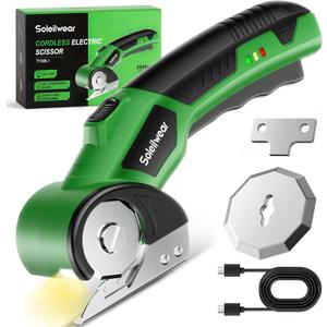 Cardboard Cutter, Rechargeable Cordless Electric Scissors, 4V Upgrade Motor Electric Box Cutter with 2 Blades, Safety Lock & LED Light, Powerful Cutting for Cardboard Box, Plastic, Leather (Green)