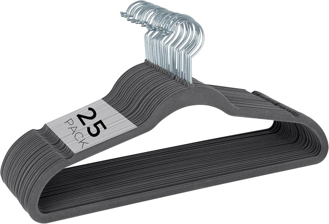 Simplify Slim Velvet Clothes Hangers | 25 Pack | Non-Slip | Shirts | Suit | Pants | Dresses | Garments | Closet Storage & Organization | Durable | Grey (Gray)