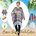 Yahenda 5 Pcs Mexican Costumes Women Serape Poncho Straw Sombrero Headbands 3 Necklace Cinco de Mayo Outfit Colorful