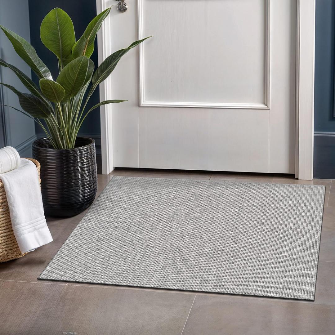 Beverly Rug Easy Jute Gray Entry Rug 2x3 Solid Washable Durable Outdoor Indoor Area Rugs for Living Dining Patio Office Stain Resistant Non Shedding Casual Indoor Outside Carpet 2 x 3 Gray (Grey)