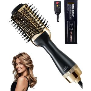 4-in-1 Hair Dryer Brush, Ionic Ceramic Titanium Hot Air Styler with ALCI Safety Plug, 3 Heat Settings for Frizz-Free Blowouts, Salon Volumizer and Straightener (Gold)