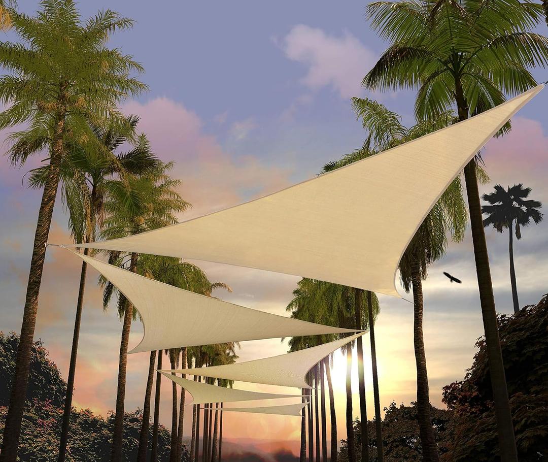 Amgo 8' x 8' x 8' Beige Triangle Sun Shade Sail, 95% UV Block Outdoor Shade Canopy, 200GSM HDPE Breathable Mesh Fabric for Small Patio Balcony and Garden
