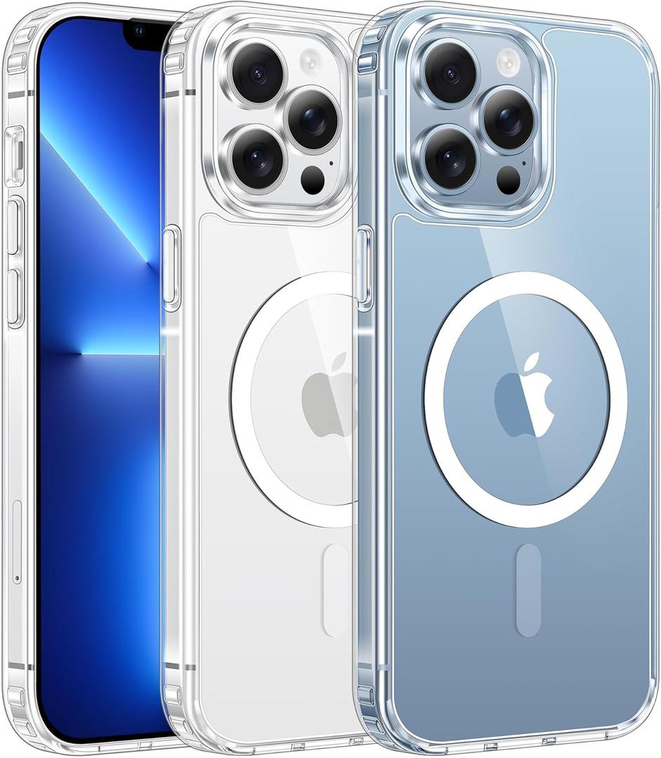 FNTCASE for iPhone 13 Pro-Max Case: Clear Phone Cases Compatible with Magsafe Slim Anti Yellowing Military Grade Drop Protection Rugged Protective Transparent Cell Phone Cover (B-Clear)