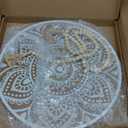 Large Round Decorative Tray with Wooden Beads Garland, Farmhouse Coffee Table Tray, Wood Decorative Serving Tray for Coffee Table Decor Home Kitchen Counter Decor, 17.7 Inch (White)