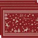 Artoid Mode Reindeer Snowflakes Winter Placemats Set of 4, 12x18 Inch Seasonal Red Fair Isle Table Mats for Party Kitchen Dining Decoration