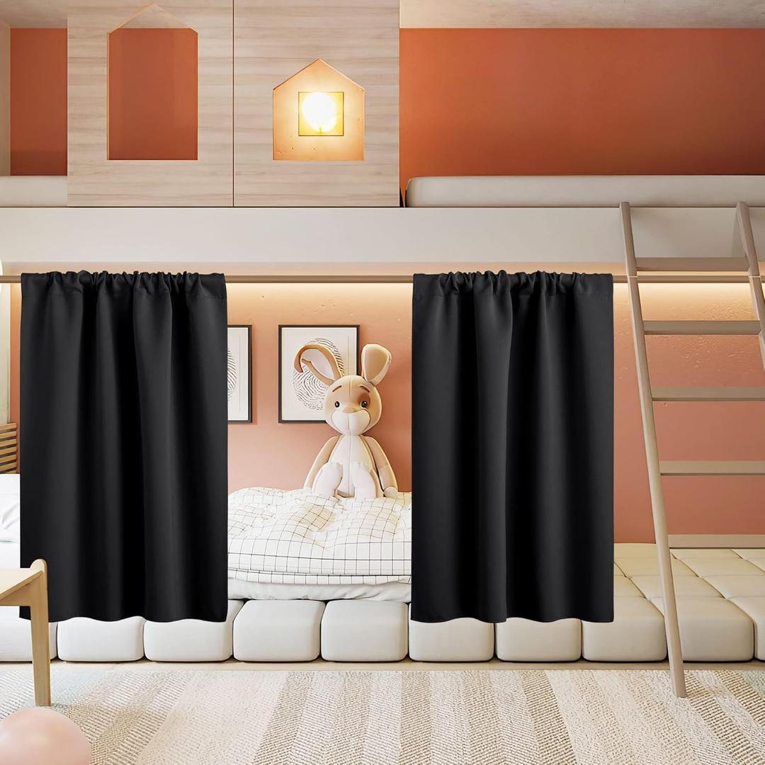 RYB HOME Basement Bathroom Kitchen Cafe Blackout Privacy Curtains, Short Insulating Light UV Heat Blocking Privacy Curtain Tiers for Laundry Room, Width 34 by Length 30, Black, 2 Panels